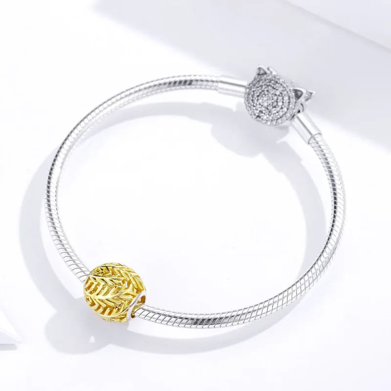 (imagine pentru) Talisman Tip Pandora ramuri și frunze placat cu aur de 14 k - SCC1332 - Vizualizare 3