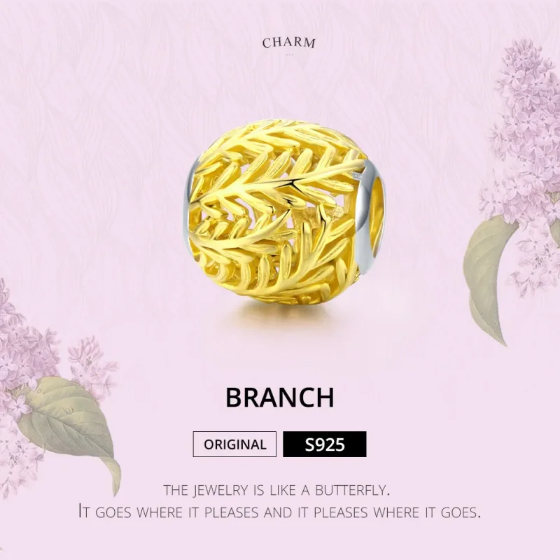 (imagine pentru) Talisman Tip Pandora ramuri și frunze placat cu aur de 14 k - SCC1332 - Vizualizare 6