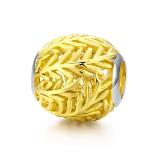 (imagine pentru) Talisman Tip Pandora ramuri și frunze placat cu aur de 14 k - SCC1332