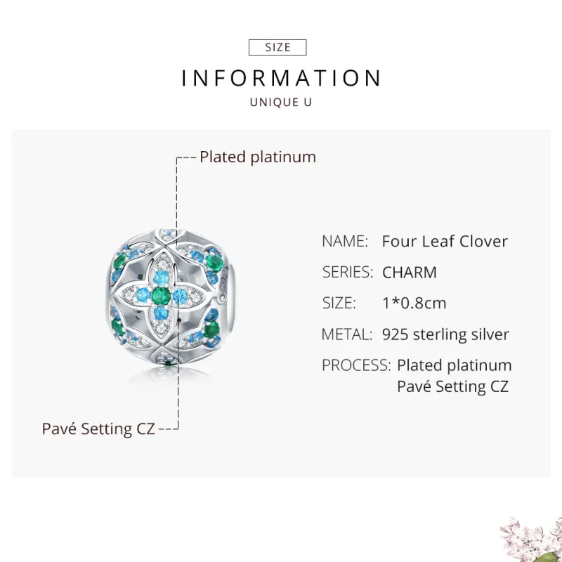 (imagine pentru) Talisman Tip Pandora Shamrock din argint - BSC115 - Vizualizare 6