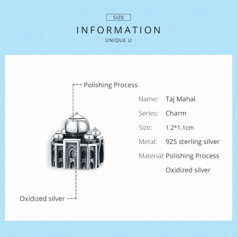 (imagine pentru) Talisman Tip Pandora Statul Taj Mahal din argint - SCC1542 - Vizualizare 6