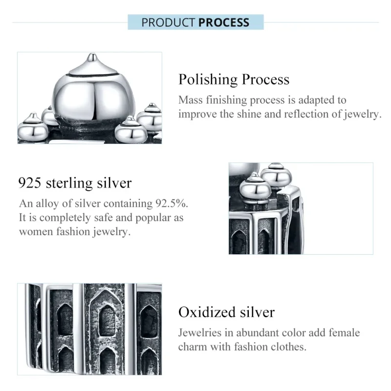 (imagine pentru) Talisman Tip Pandora Statul Taj Mahal din argint - SCC1542 - Vizualizare 7
