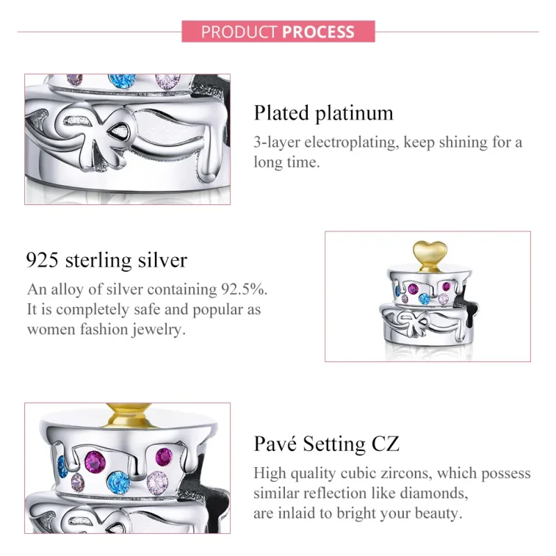 (imagine pentru) Talisman Tip Pandora Tort de nunta în două nuanțe - BSC267 - Vizualizare 7