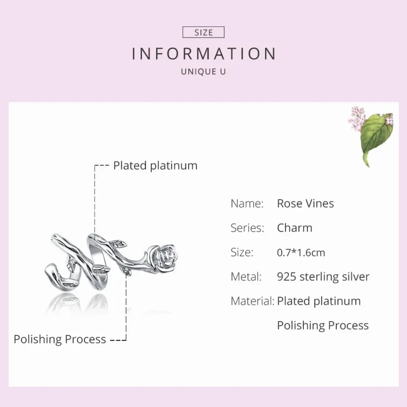 (imagine pentru) Talisman Tip Pandora Trandafir de viță de vie din argint - BSC310 - Vizualizare 7
