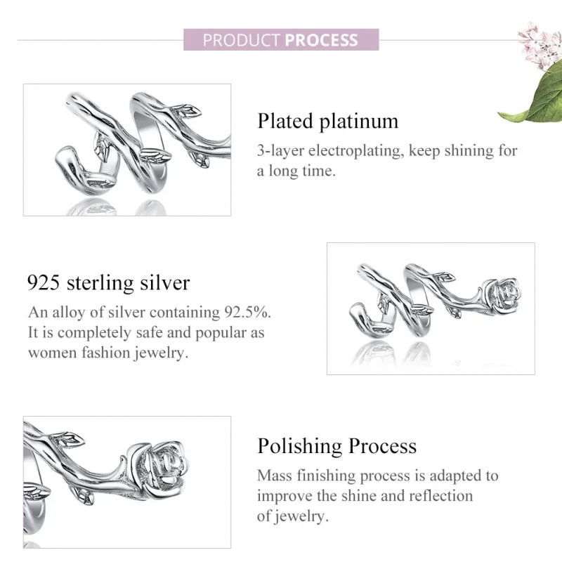 (imagine pentru) Talisman Tip Pandora Trandafir de viță de vie din argint - BSC310 - Vizualizare 8