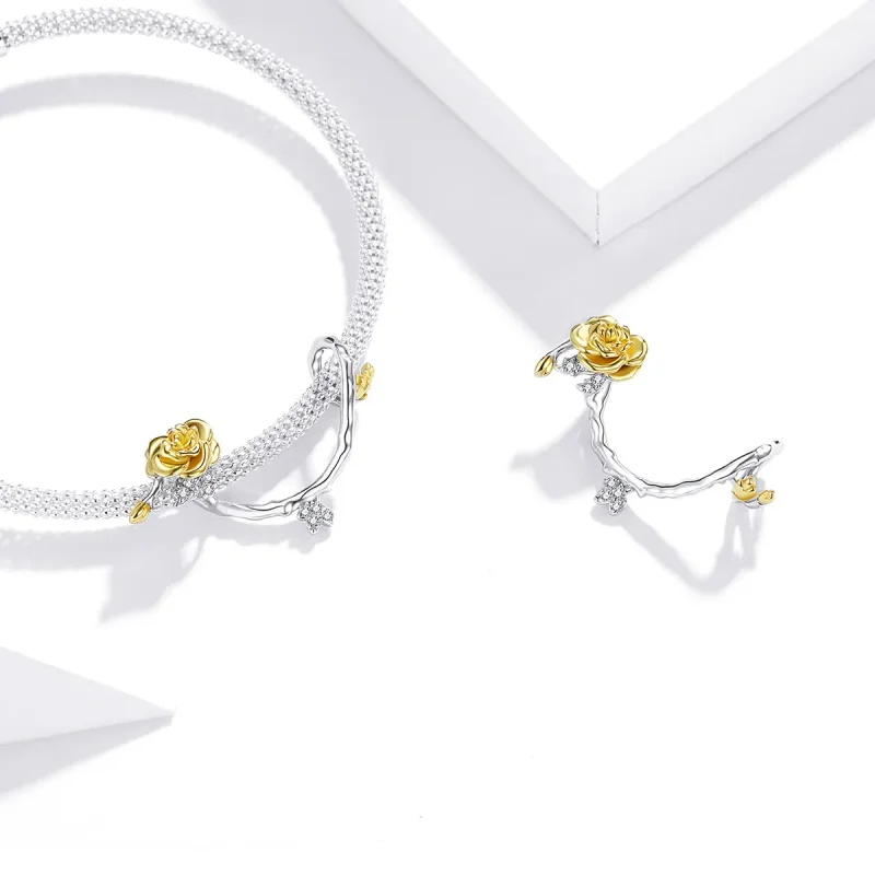 (imagine pentru) Talisman Tip Pandora Trandafir de viță de vie în două tonuri în două nuanțe - BS - Vizualizare 4