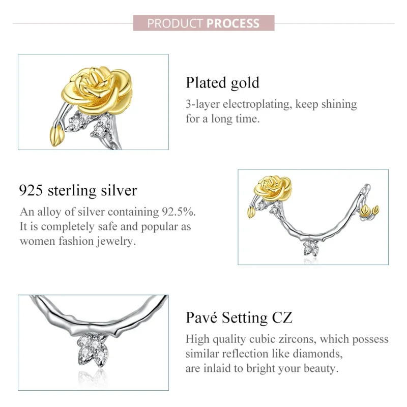 (imagine pentru) Talisman Tip Pandora Trandafir de viță de vie în două tonuri în două nuanțe - BS - Vizualizare 7