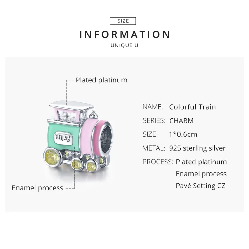 (imagine pentru) Talisman Tip Pandora Tren colorat din argint - BSC289 - Vizualizare 8