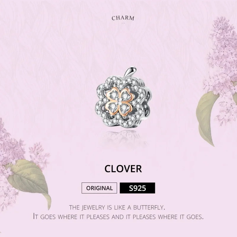 (imagine pentru) Talisman Tip Pandora Trifoi cu patru foi în două nuanțe - SCC1247 - Vizualizare 2