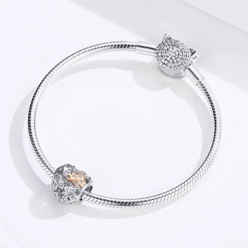 (imagine pentru) Talisman Tip Pandora Trifoi cu patru foi în două nuanțe - SCC1248 - Vizualizare 3