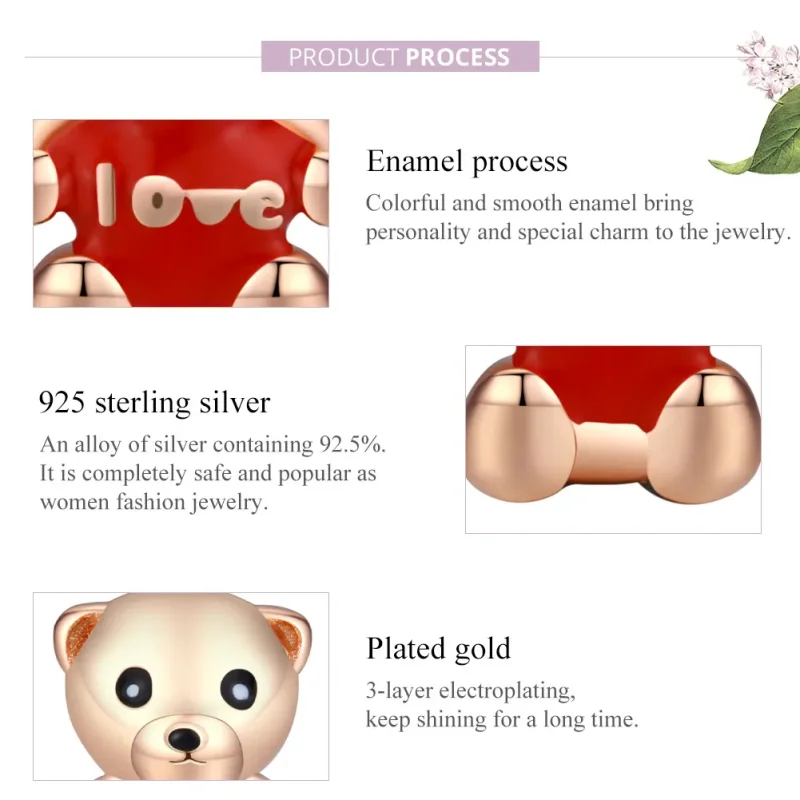 (imagine pentru) Talisman Tip Pandora Ursuleț din aur rose - BSC228 - Vizualizare 8