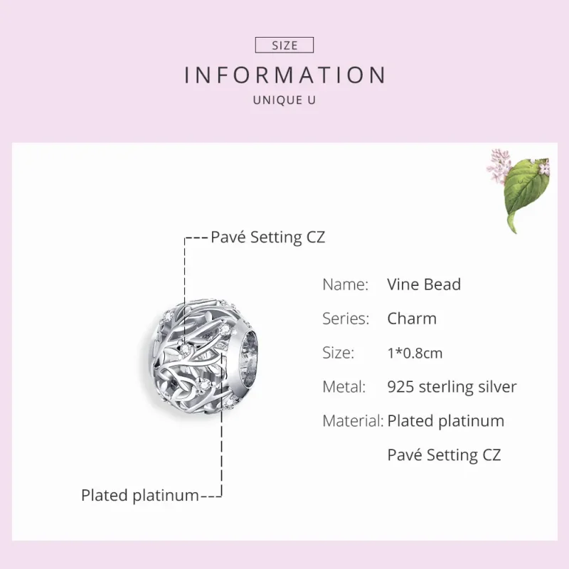 (imagine pentru) Talisman Tip Pandora Vita de vie din argint - BSC256 - Vizualizare 7
