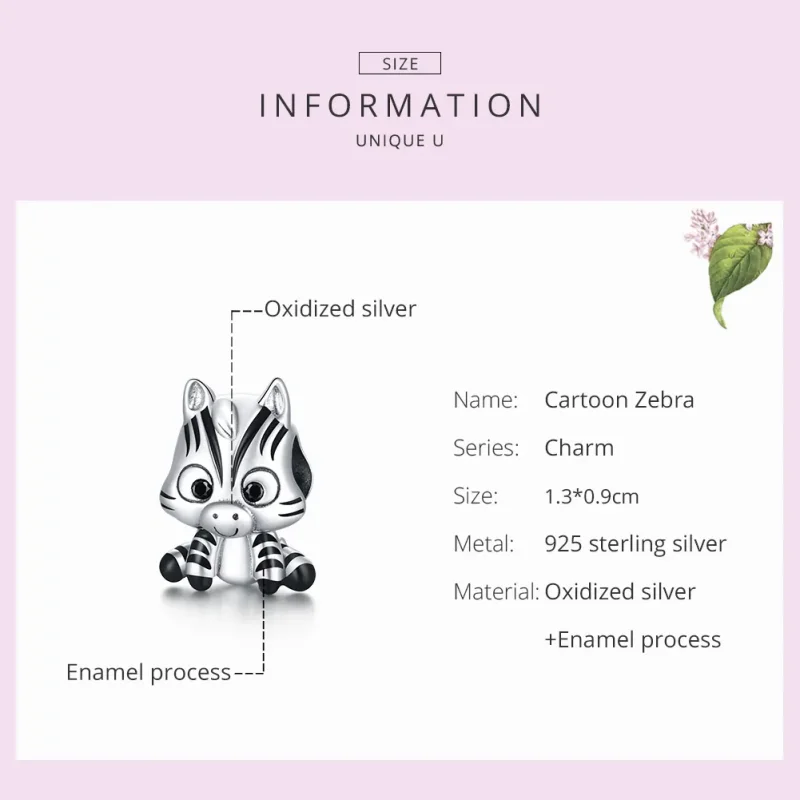 (imagine pentru) Talisman Tip Pandora Zebra desenelor animate din argint - BSC387 - Vizualizare 7