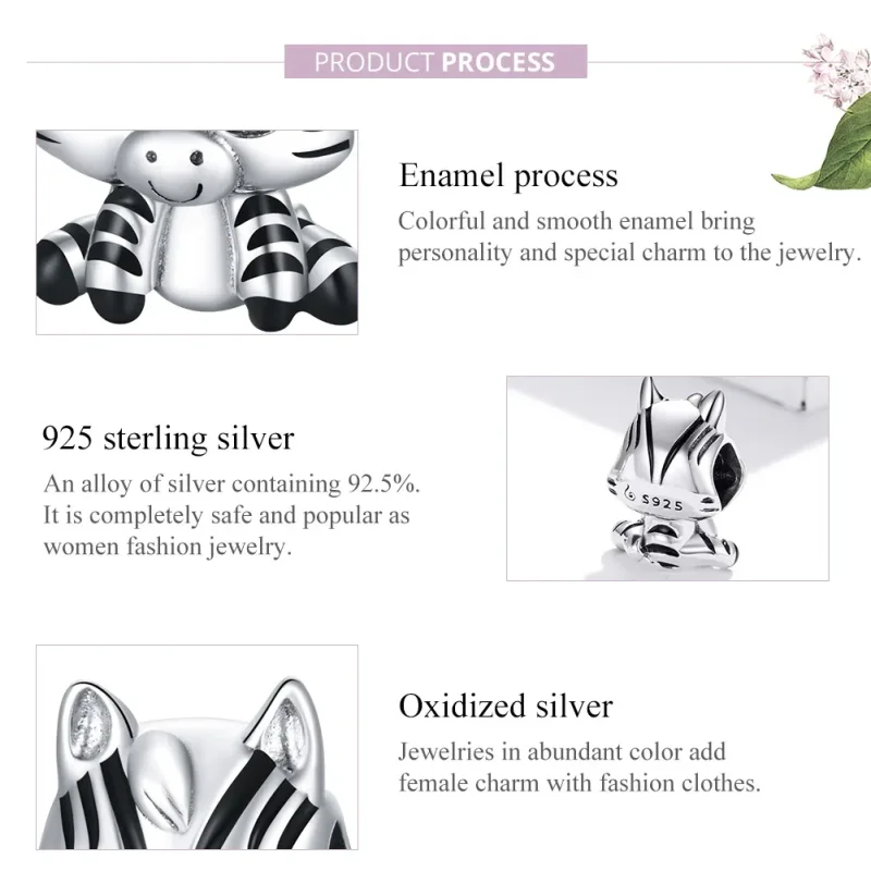 (imagine pentru) Talisman Tip Pandora Zebra desenelor animate din argint - BSC387 - Vizualizare 8