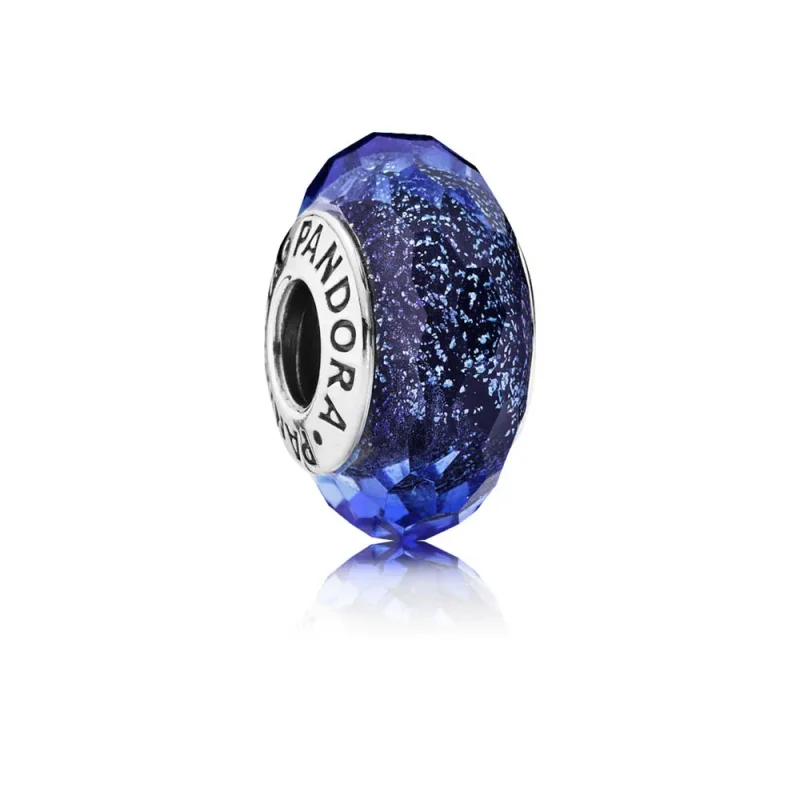 (imagine pentru) Abstract silver charm with faceted iridescent blue Murano glass 