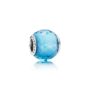 (imagine pentru) Abstract silver charm with faceted sky blue crystal - PANDORA