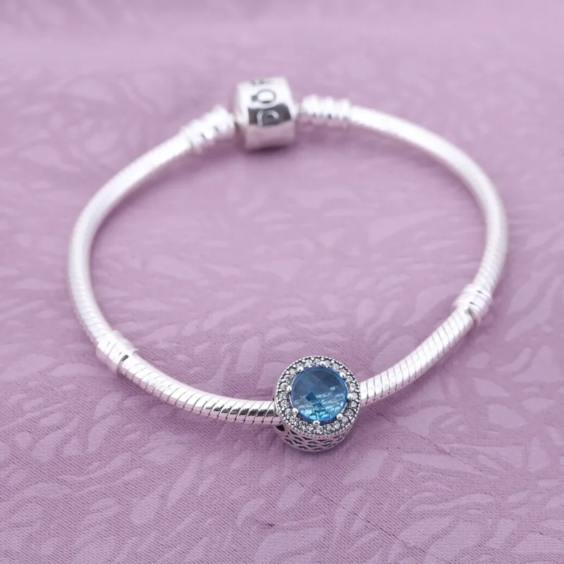 (imagine pentru) Abstract silver charm with sky blue crystal and clear cubic zirc - Vizualizare 2
