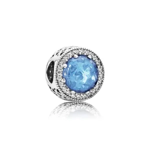 (imagine pentru) Abstract silver charm with sky blue crystal and clear cubic zirc