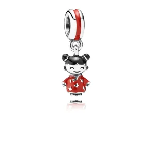 (imagine pentru) Chinese doll silver dangle with red and black enamel - PANDORA
