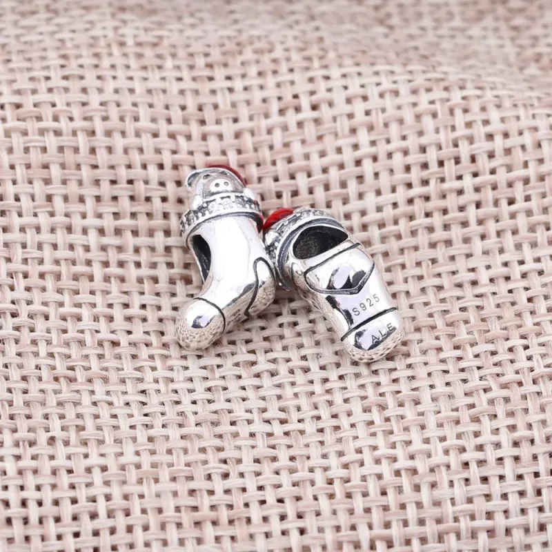 (imagine pentru) Christmas stocking silver charm with clear cubic zirconia and re - Vizualizare 2