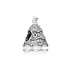 (imagine pentru) Christmas tree silver charm with clear cubic zirconia - 791765CZ