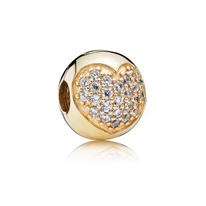 (imagine pentru) Clips inimă pavé din aur de 14k şi zirconiu cubic - PANDORA