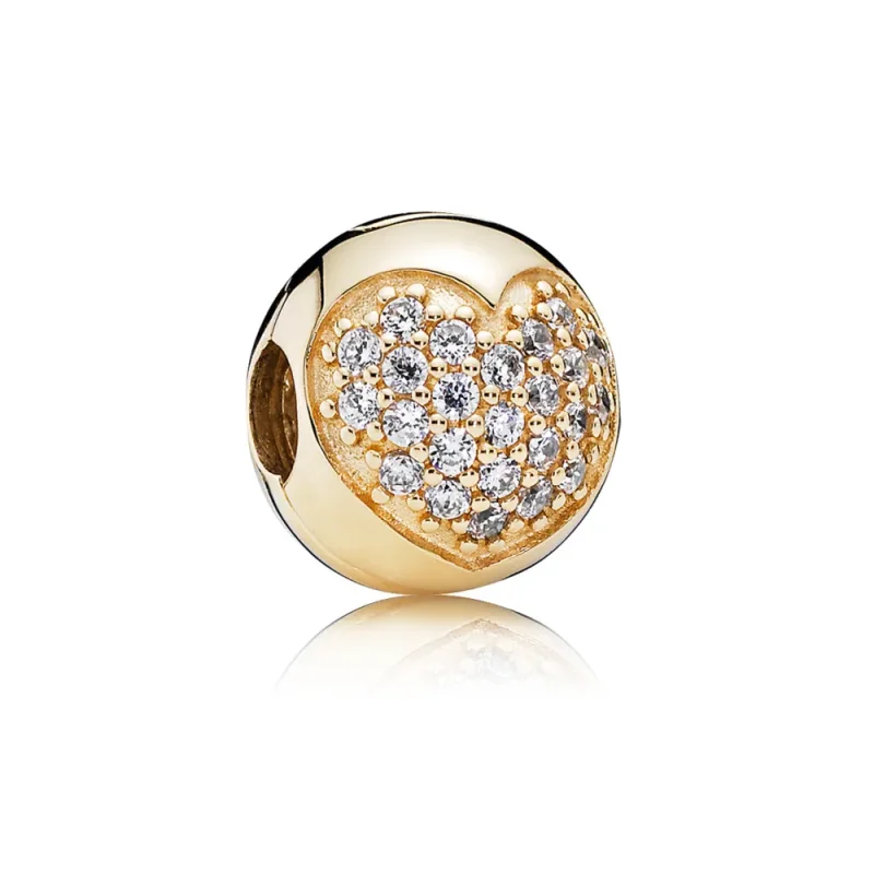 (imagine pentru) Clips inimă pavé din aur de 14k şi zirconiu cubic - PANDORA