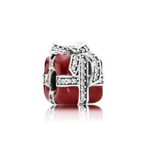 (imagine pentru) Gift silver charm with clear cubic zirconia and red enamel - 791