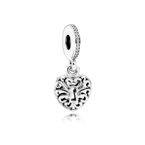 (imagine pentru) Intricate Heart Lock Pendant Charm - 791876CZ - Talismane PANDOR