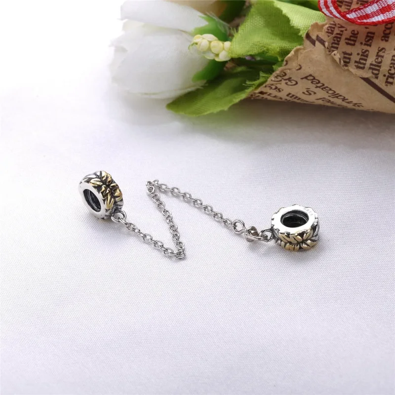(imagine pentru) Lanț de siguranță PANDORA, Frunze din argint, aur 14k - Vizualizare 3