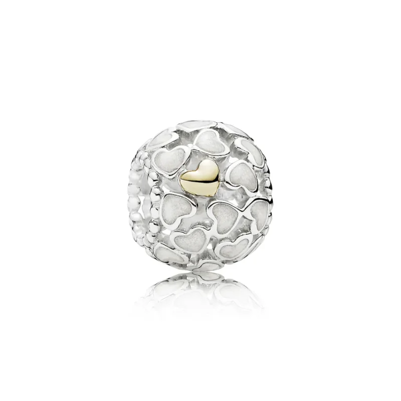 (imagine pentru) Openwork heart silver charm with 14k and silver enamel - PANDORA