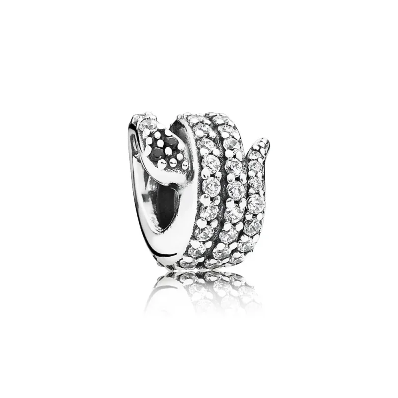 (imagine pentru) Talisman Şarpe din argint 925, cu zirconiu cubic şi cristal negr