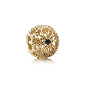 (imagine pentru) Talisman dantelat floral din aur de 14k şi spinel negru - 750821