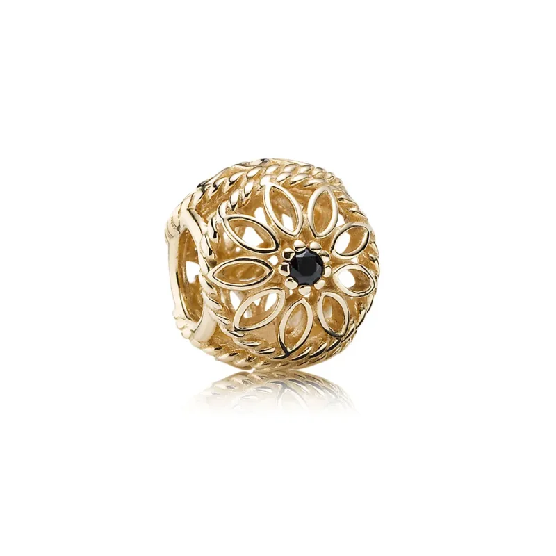 (imagine pentru) Talisman dantelat floral din aur de 14k şi spinel negru - 750821