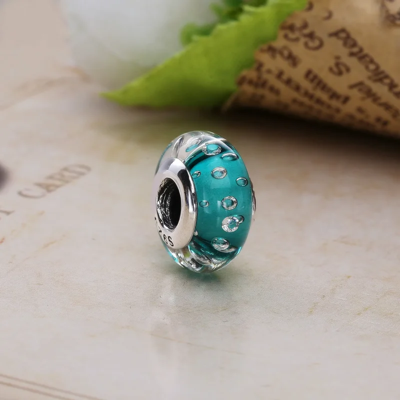 (imagine pentru) Talisman din argint 925 şi sticlă de Murano albastru regal cu zi - Vizualizare 3