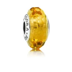 (imagine pentru) Talisman din argint 925 şi sticlă de Murano faţetată aurie - PAN