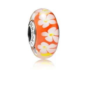 (imagine pentru) Talisman Floare tropicală din sticlă de Murano albă şi portocali