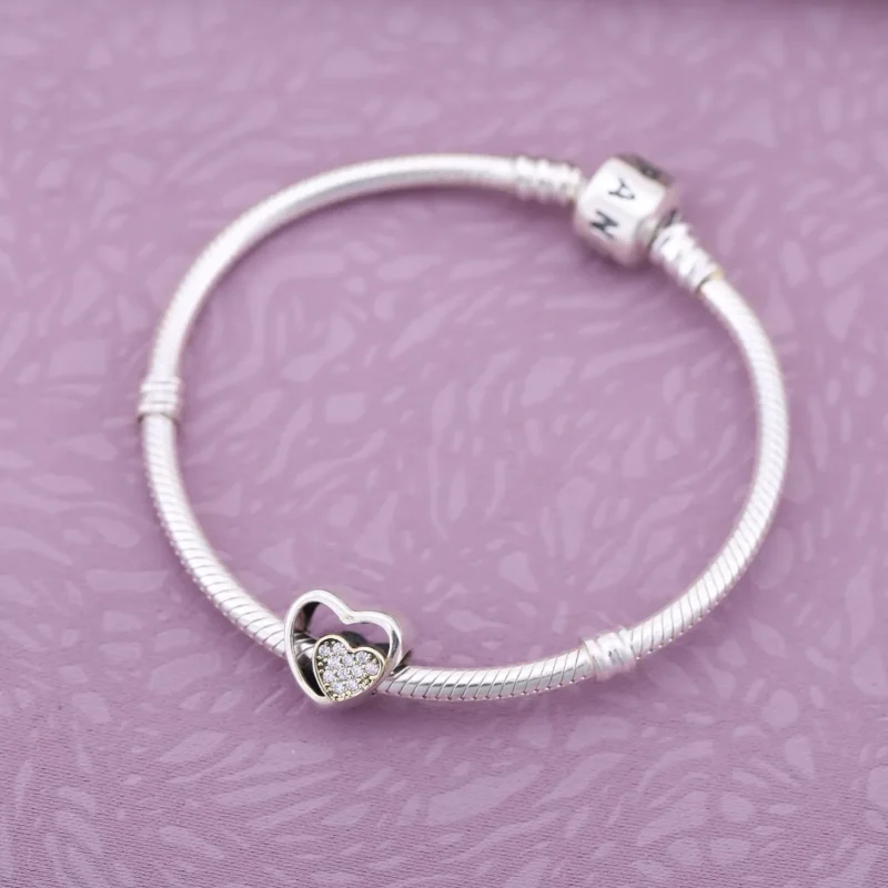 (imagine pentru) Talisman inimă din argint cu inimi din aur de 14k şi zirconiu cu - Vizualizare 2