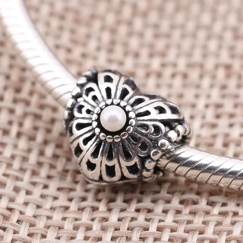 (imagine pentru) Talisman Inimă Vintage din aur 14k, cu perle albe de cultură de - Vizualizare 3