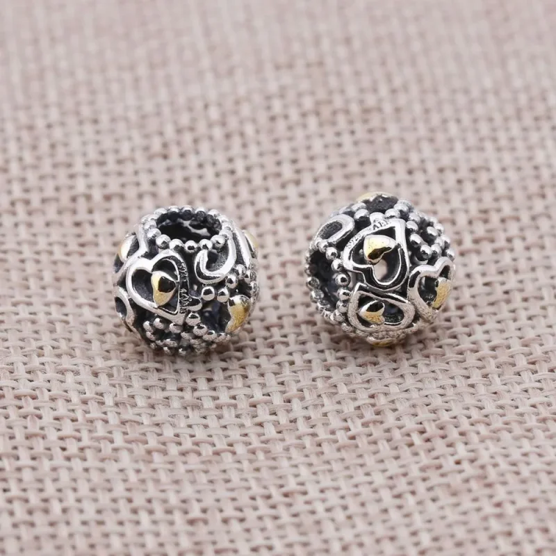 (imagine pentru) Talisman dantelat cu inimi din argint 925 şi aur de 14k - PANDOR - Vizualizare 2