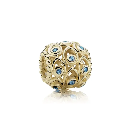 (imagine pentru) Talisman mare albastră din aur de 14k şi topaz albastru tratat -
