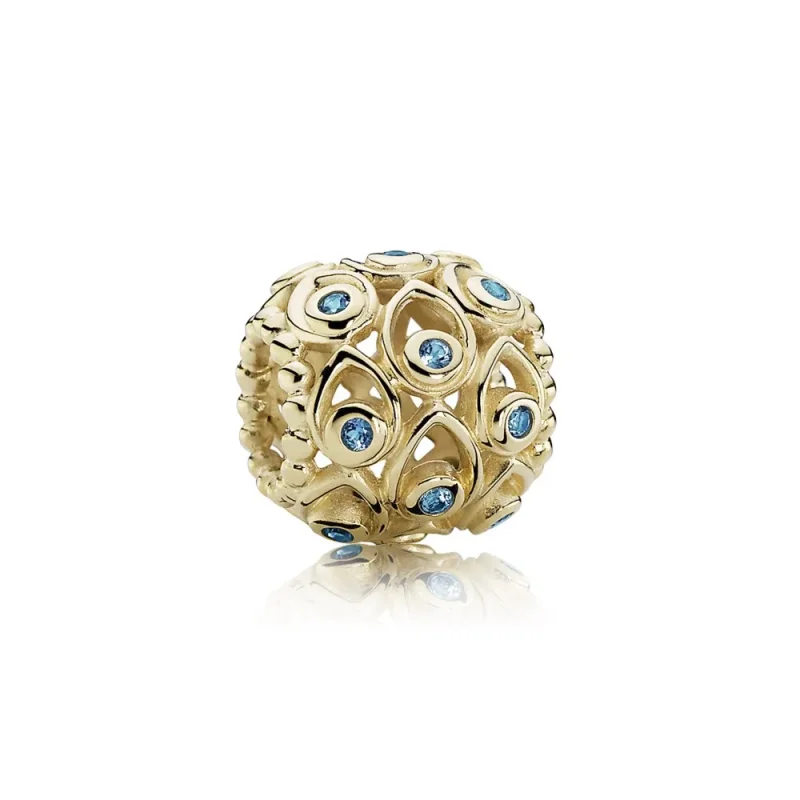 (imagine pentru) Talisman mare albastră din aur de 14k şi topaz albastru tratat -