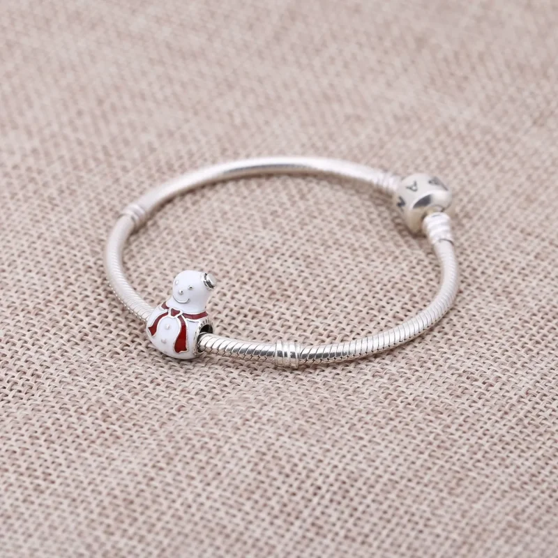 (imagine pentru) Talisman Om de zăpadă fericit din argint 925 cu email alb şi roş - Vizualizare 2