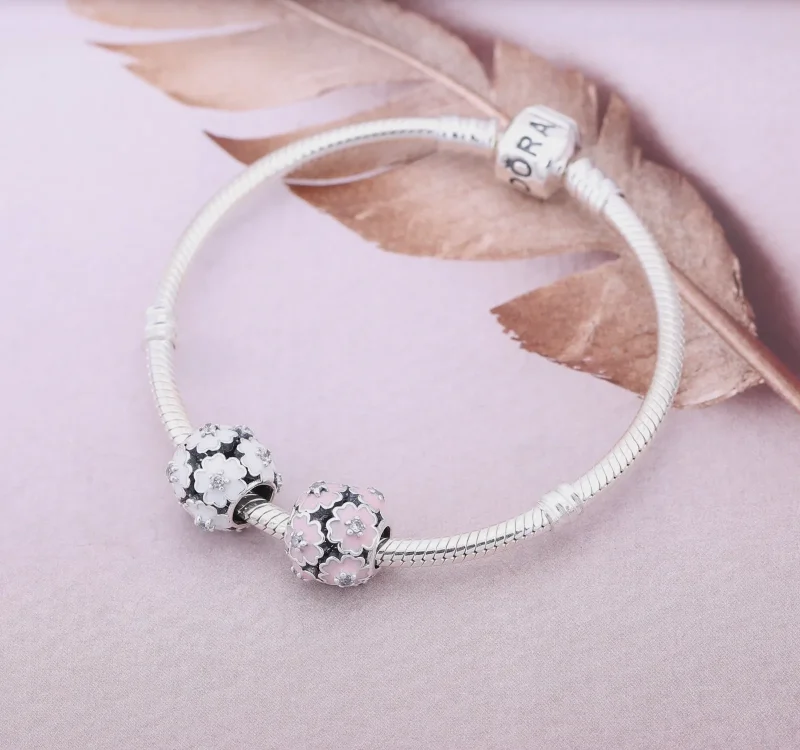 (imagine pentru) Talisman pajiște cu primule din argint 925 zirconiu cubic şi ema - Vizualizare 2