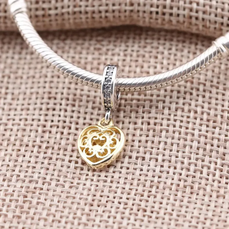 (imagine pentru) Talisman pandantiv PANDORA, Inimă magnifică din argint, aur 14k - Vizualizare 2
