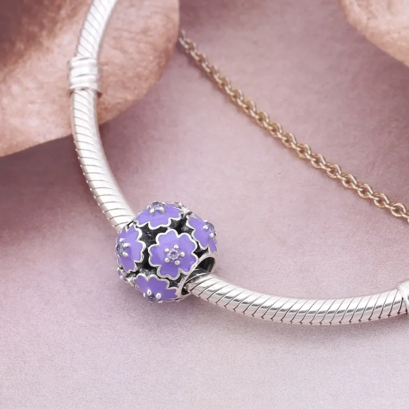(imagine pentru) Talisman PANDORA, Floare mov din argint - Vizualizare 4