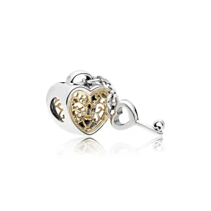 (imagine pentru) Talisman PANDORA, Blocare Inimă și cheie din argint, aur 14k