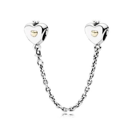 (imagine pentru) Lanț de siguranță PANDORA, Inima și coroana din argint, aur 14k