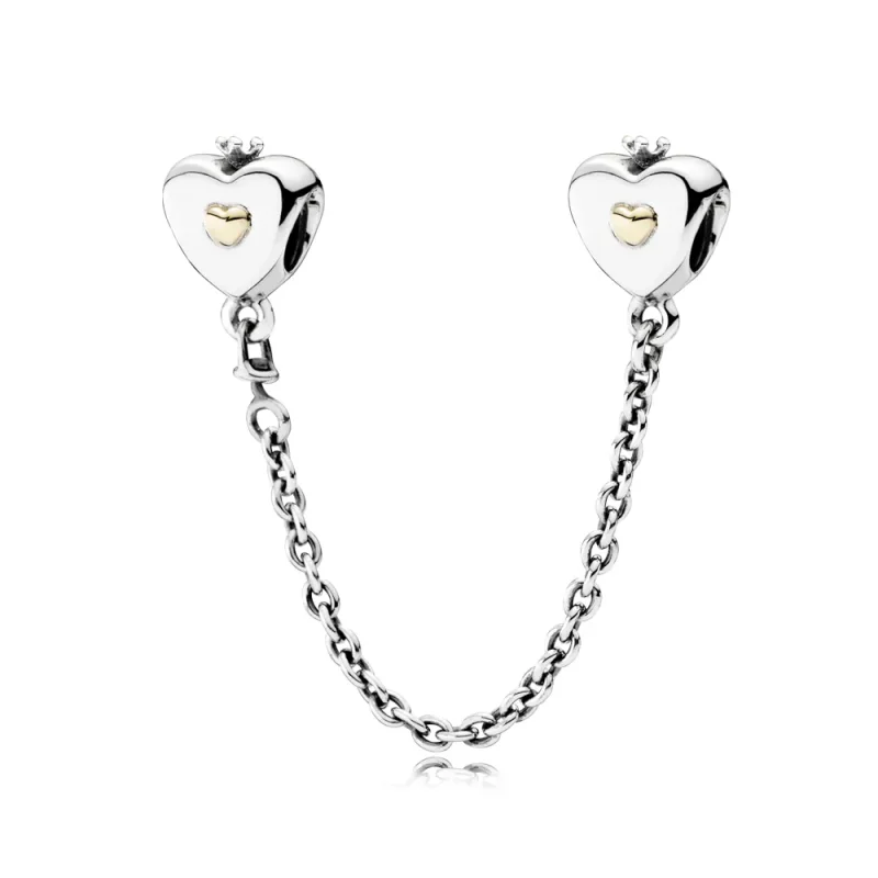 (imagine pentru) Lanț de siguranță PANDORA, Inima și coroana din argint, aur 14k