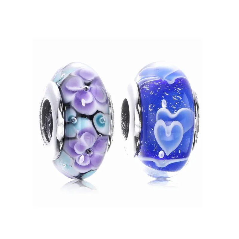 (imagine pentru) Talisman PANDORA, Flori de sticlă Murano din argint
